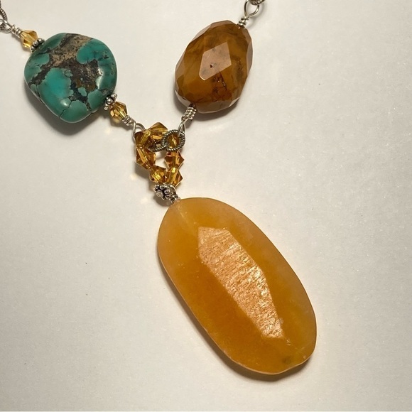 Silpada chunky stone necklace including yellow jade turquoise, jasper, and amber - Picture 6 of 9